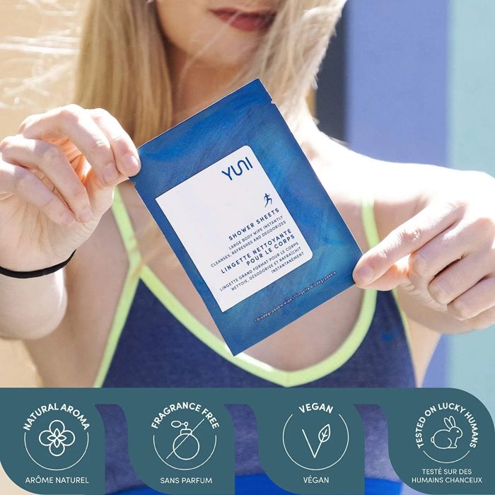 Model holding a wipe