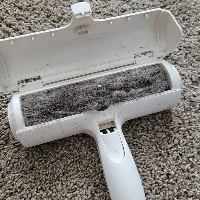 A reviewer’s photo showing all the hair collected by the pet hair remover