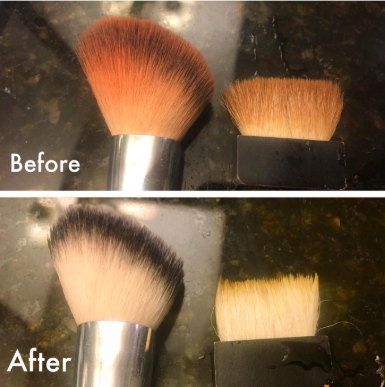 brushes with an orange tint followed by freshly cleaned beige brushes