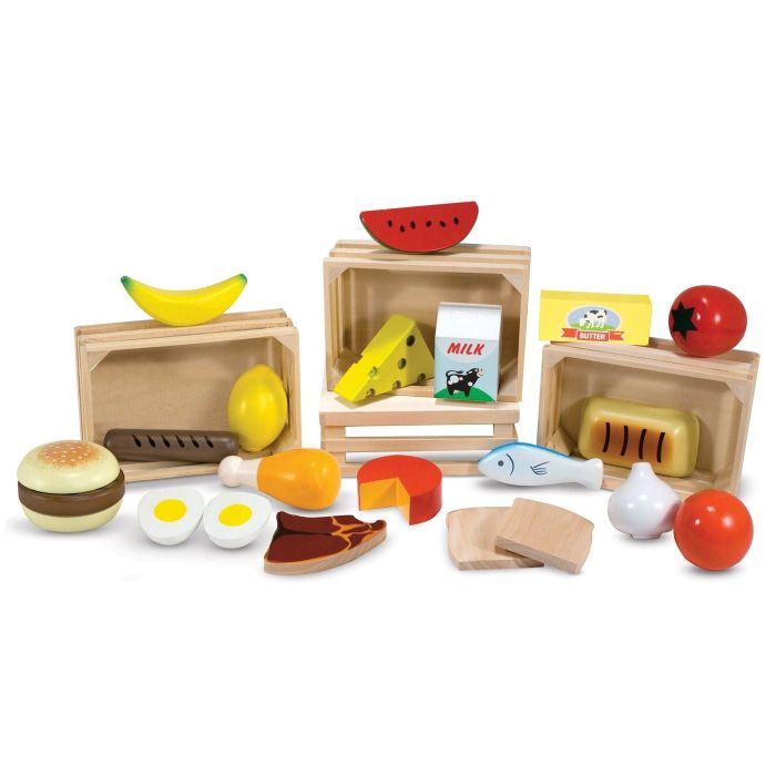 Wooden play food set.