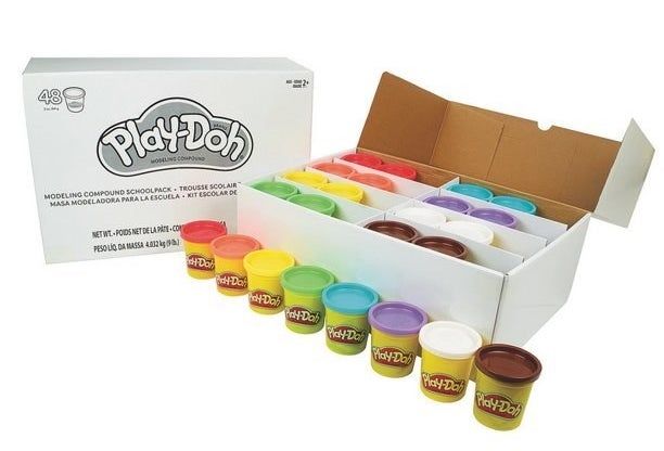 Eight colors of Play-Doh, each in sets of three.