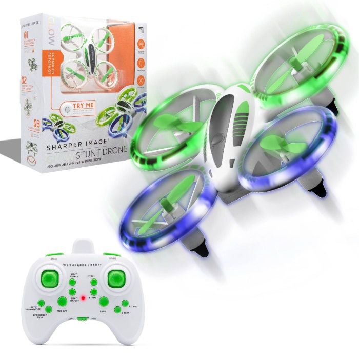 A white drone that lights up.