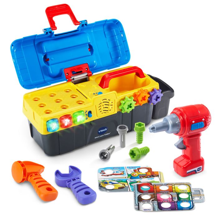 A vibrant toolkit featuring a variety of play tools and interactive buttons.