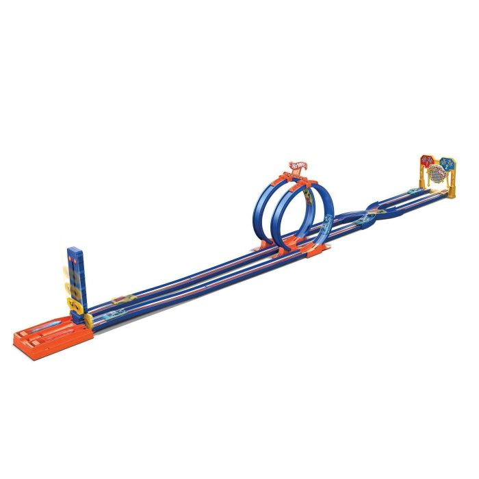 Hot Wheels blue racing track featuring a loop