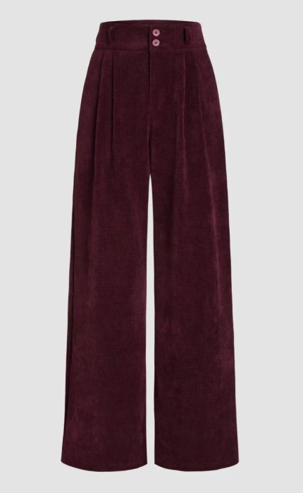 high-rise burgundy corduroy trousers featuring a double-button fastening