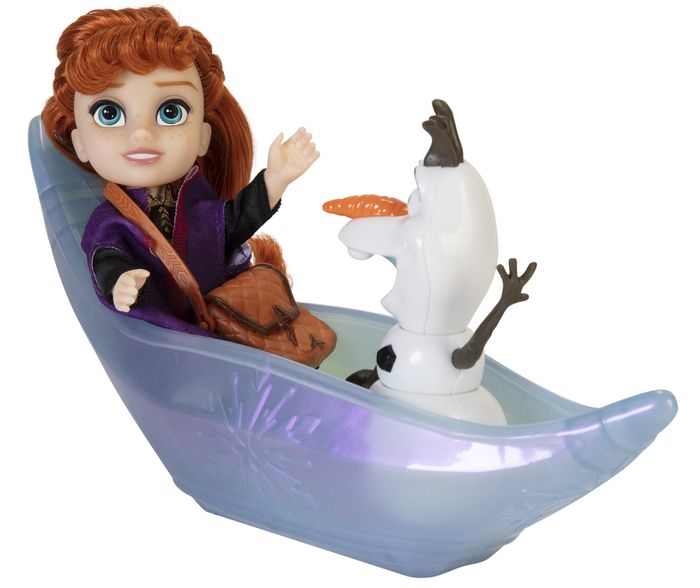 Anna and Olaf are riding in an ice canoe.