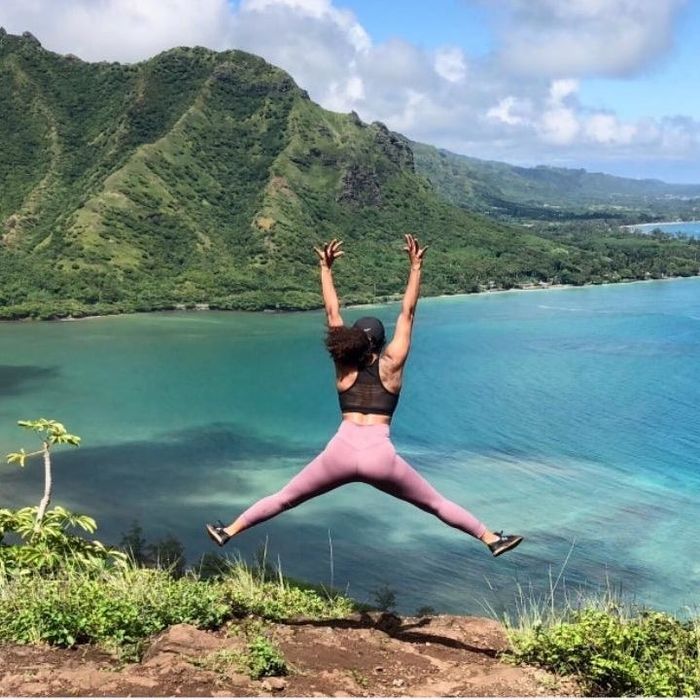 A photo of a person leaping in mid-air, captured by a reviewer.