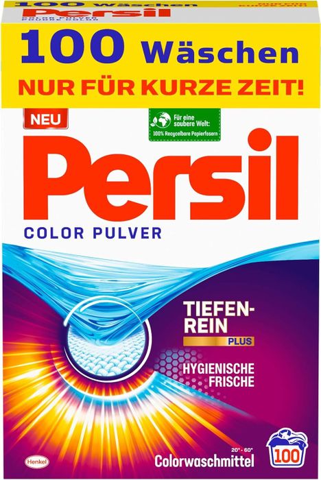 A box of Persil laundry detergent, providing enough detergent for up to 100 loads.