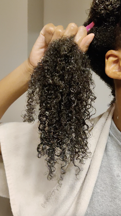 After detangling, my curls are elongated and well-defined.