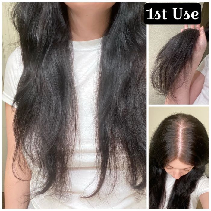 The reviewer’s hair after just one use of the conditioning spray.