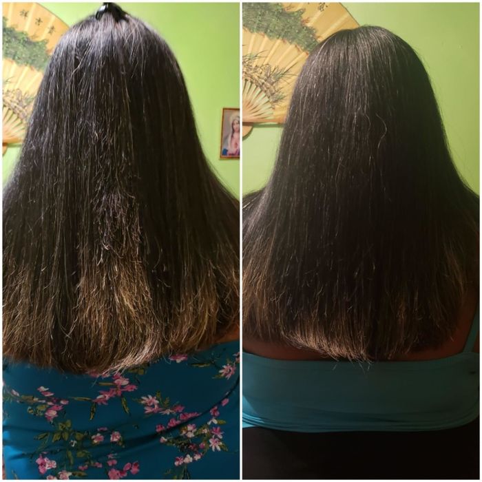 Photo comparing the hair before and after the treatment.