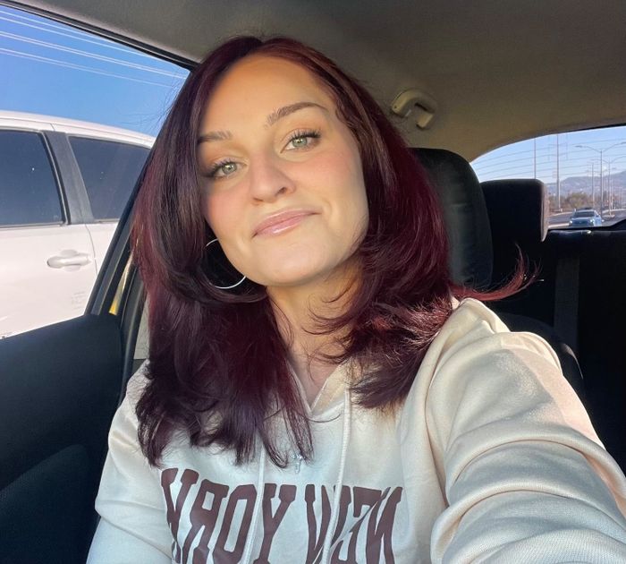 The reviewer's hair after using the product is showcased.