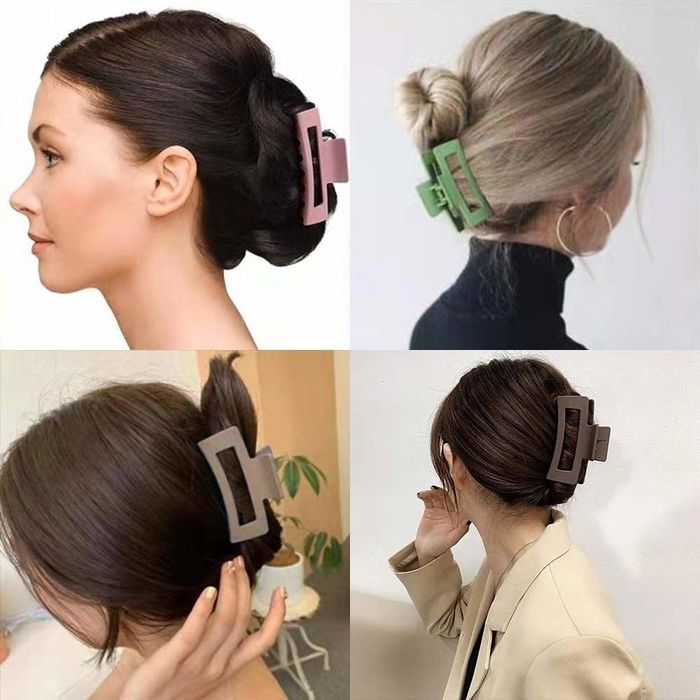 Four models showcasing the square clips styled in their hair.