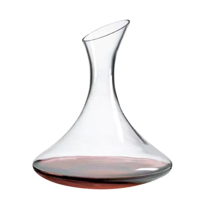 A wine decanter filled with rich red wine
