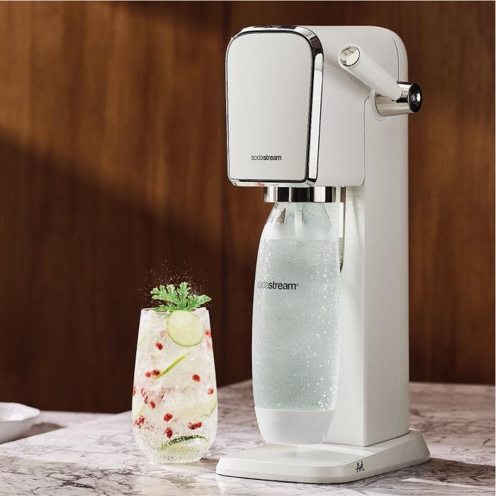 The SodaStream positioned on a kitchen counter