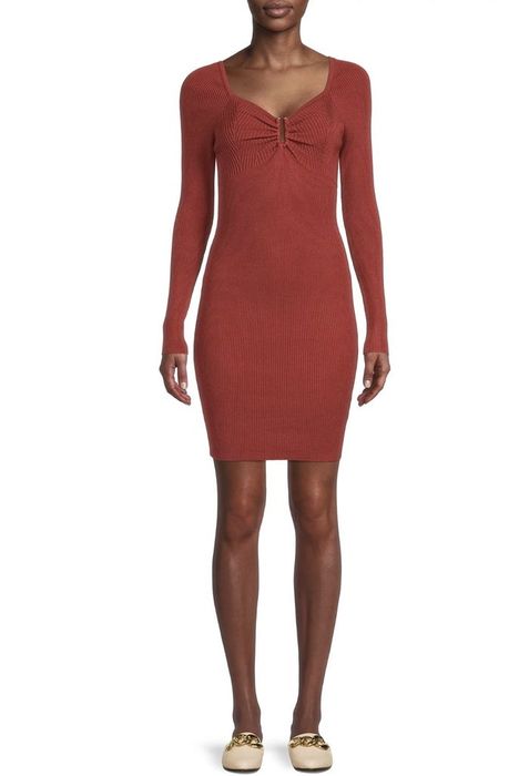 Model wearing the dress in red.