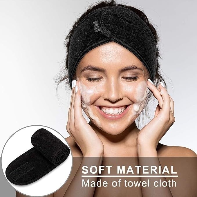 A model wearing the spa headband while washing their face