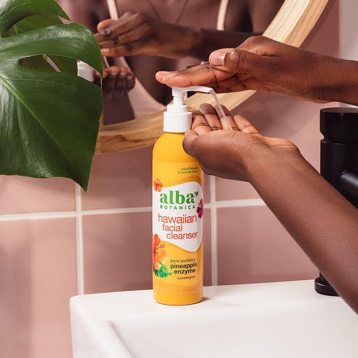 A pump bottle of facial cleanser.