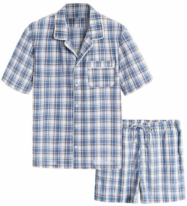 The blue and tan pajama outfit