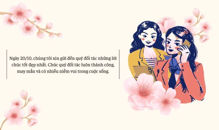 Lời chúc 20/10 cho đối tác nữ thể hiện sự uy tín và chuyên nghiệp.