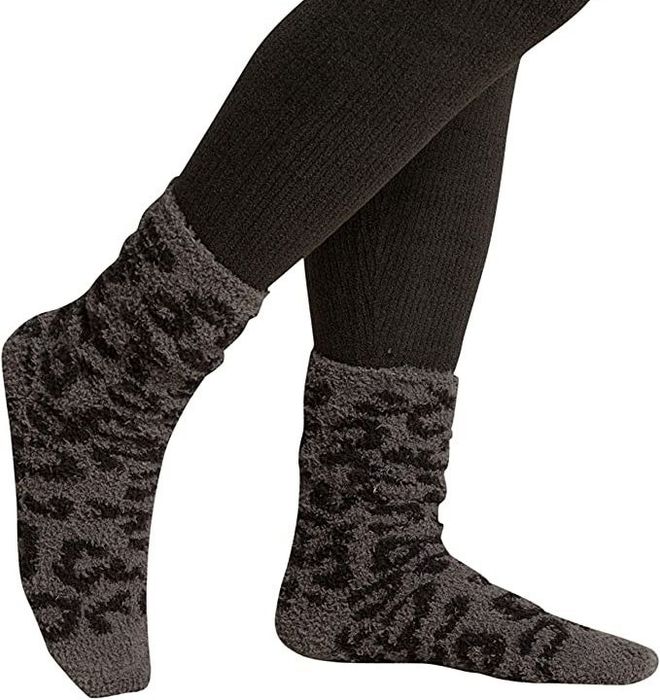A set of black and grey plush socks designed for maximum comfort