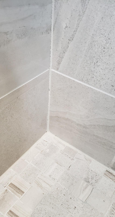 The same shower wall after the mold has been effectively cleaned away.