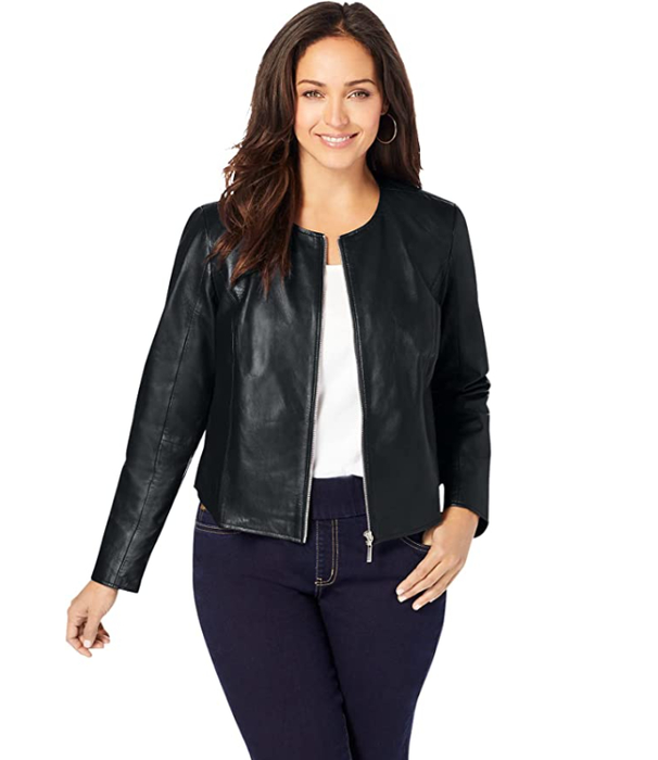Image of model wearing black jacket.