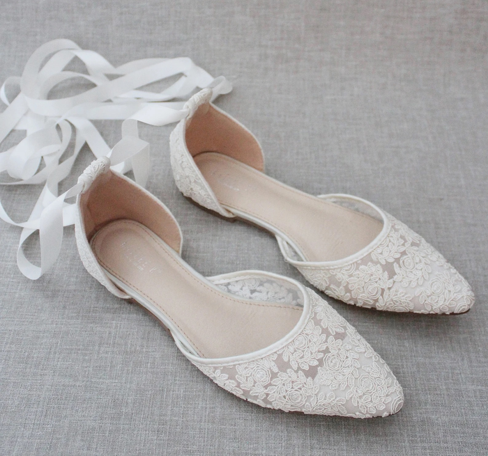 white flats with ribbon straps