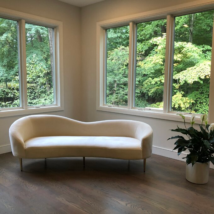 a reviewer's beige sofa