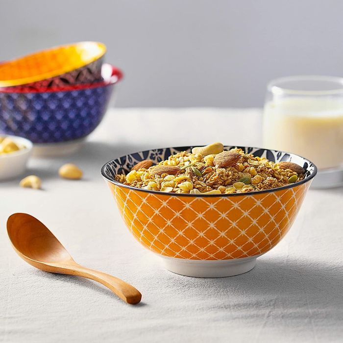 A close-up shot of a bowl filled with food, showcasing its unique and vibrant design.