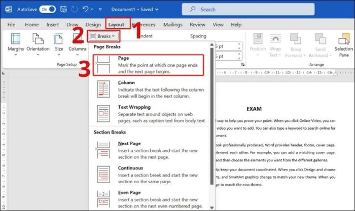 Chọn thẻ layout để tiếp tục thao tác.