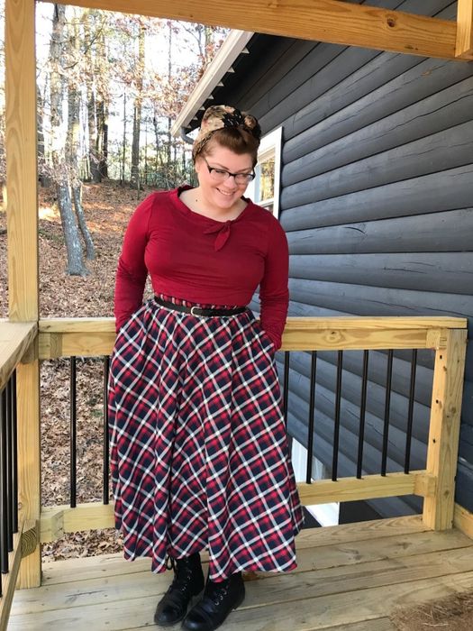 A long plaid skirt.