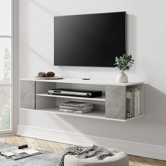 Image of the white floating TV stand