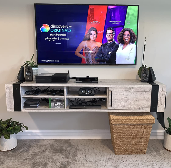 Customer-submitted image of light-colored TV stand
