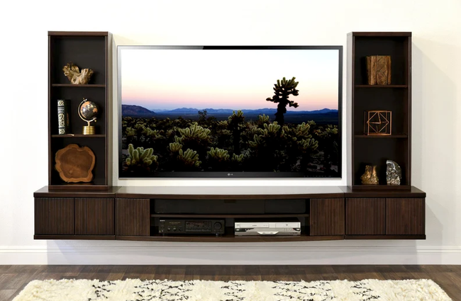 A photo of the brown floating entertainment unit.