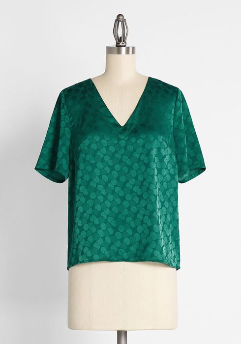full view of the v-neck blouse.