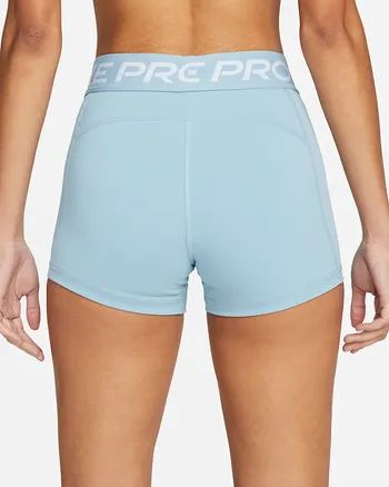 a rear view of another model sporting blue shorts