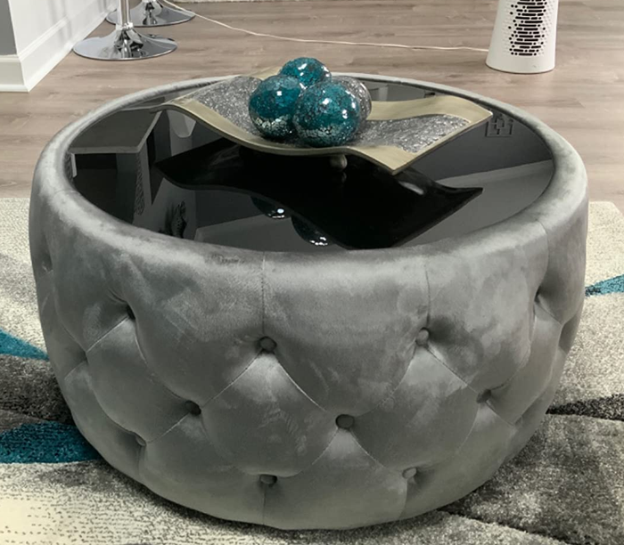 Reviewer image of the gray ottoman coffee table