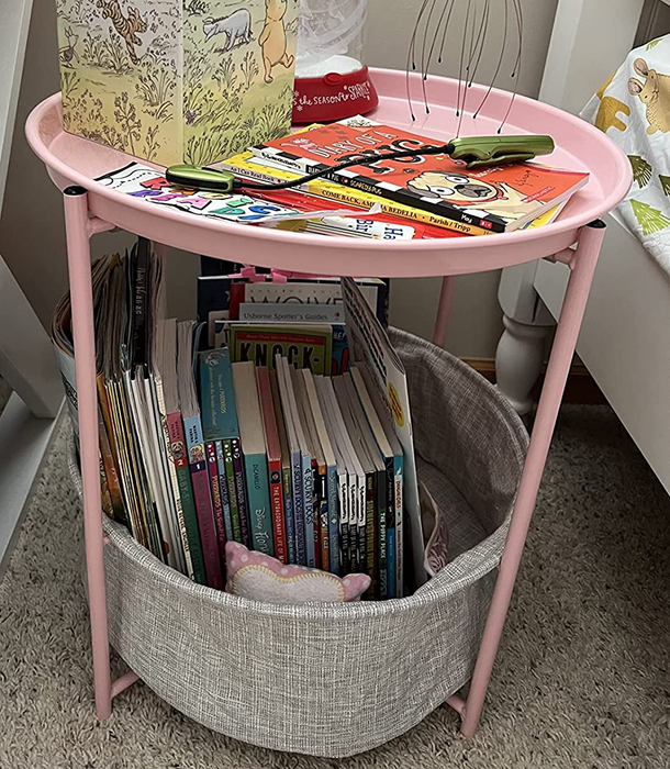Reviewer image of a pink end table with built-in storage