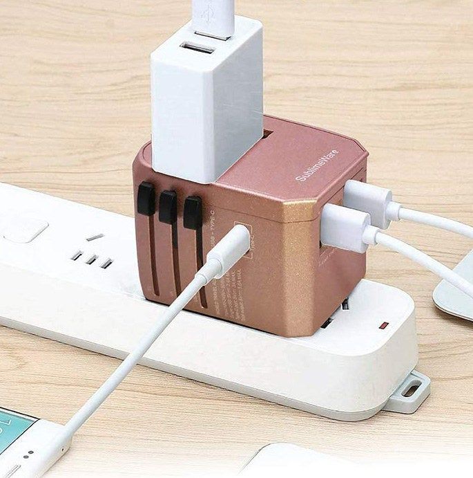 the rose gold adapter in action with several devices connected