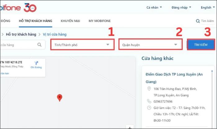 Nhập thông tin về Tỉnh/ Thành phố và Quận huyện