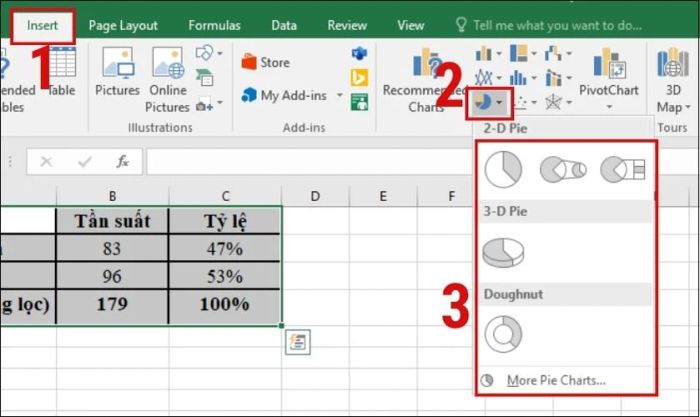 Cách tạo biểu đồ tròn trong Excel