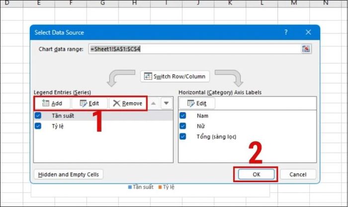 Hướng dẫn thay đổi dữ liệu khi tạo biểu đồ trong Excel