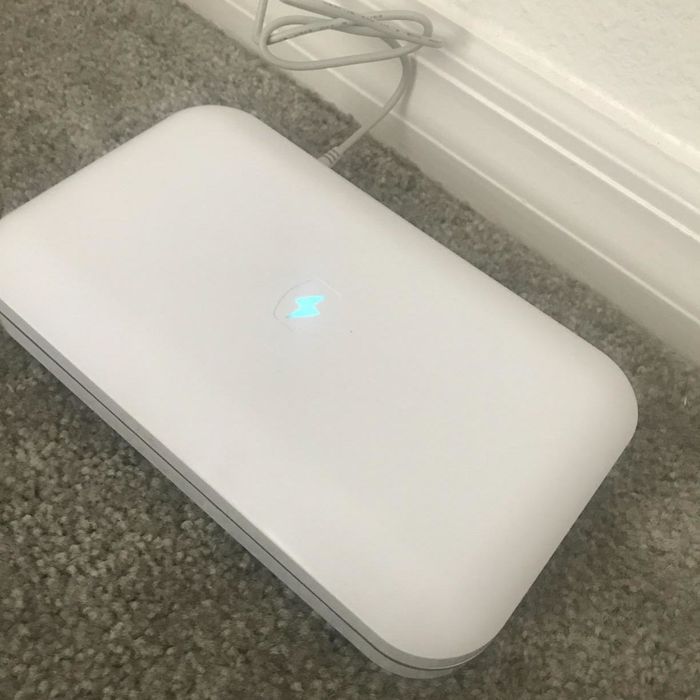 A photo from a reviewer showing the phone sanitizer in its closed form.