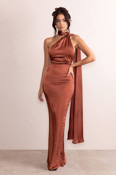the front view of the brown gown