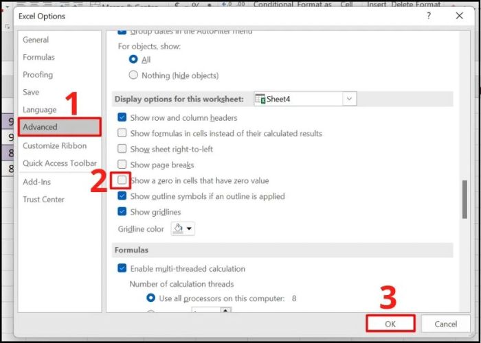 Cách xóa số 0 trong Excel