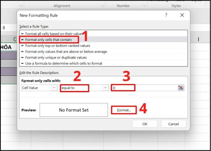 Ẩn số 0 trong Excel