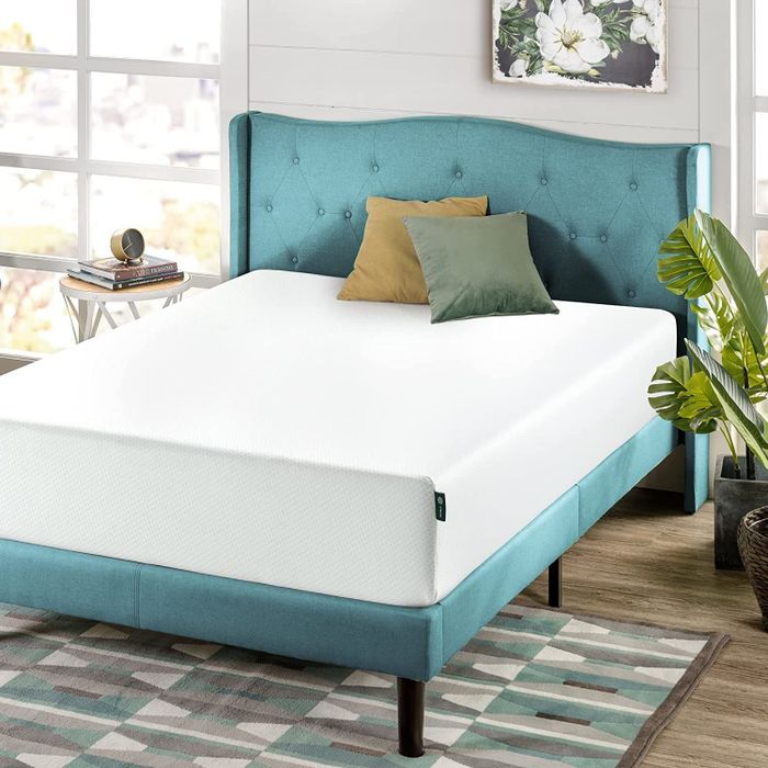 The mattress on a bed frame