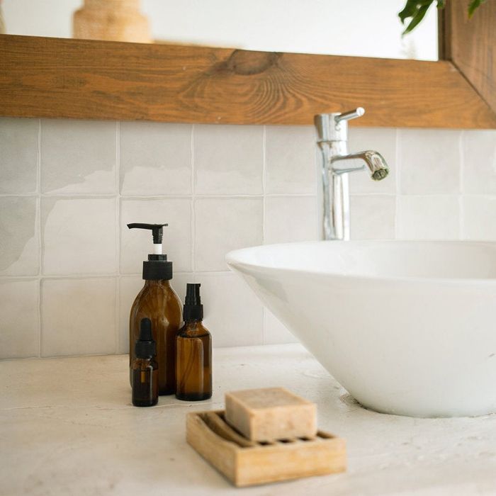 White mosaic tiles.