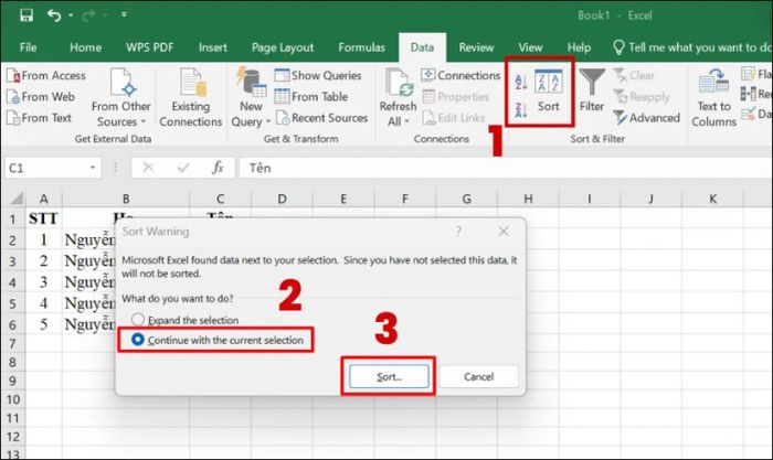 Sort data Excel